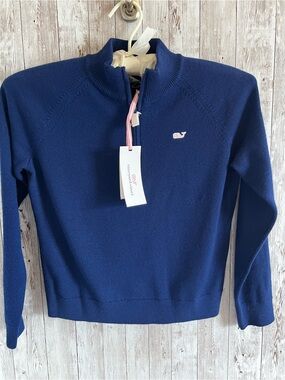 Vineyard Vines Girls Blue Half-Zip Sweater Merino Wool NEW Size S 7-8